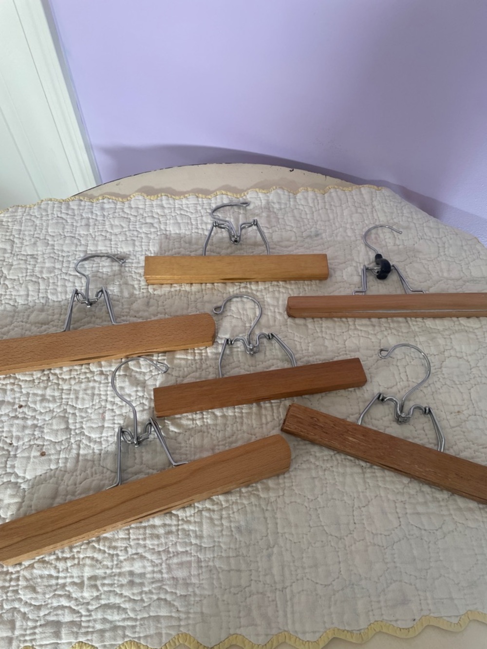 Wooden Pant Hangers with Metal Clips - Natural Wood set of 6